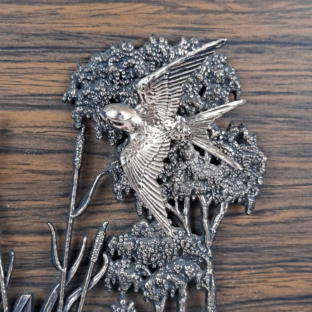 Birds in Flight, Copper on Wood with Wooden Easel or Wall Hanging Vintage